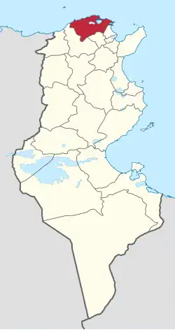 Map of Tunisia with Bizerte highlighted