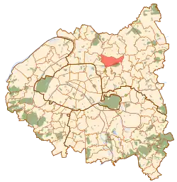Location (in red) within Paris inner suburbs