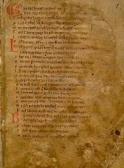 Composed in 1098, the first page of the Chanson de Roland (Song of Roland)
