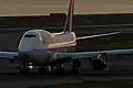 As Delta's largest plane, which was retired in 2018, this 747 taxis to the runway.