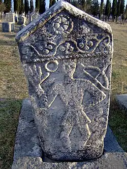 Gravestone depiction of an Aromanian wearing a fustanella (15th century AD).