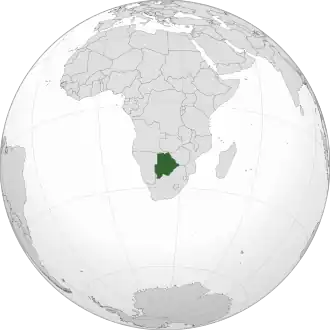 Location of &nbsp;Botswana&nbsp;&nbsp;(dark green)