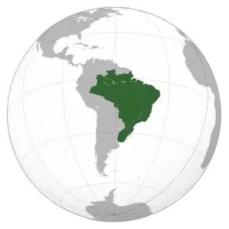 Map of South America with the Empire of Brazil highlighted in green