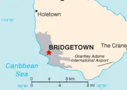 Location of Bridgetown (red star)