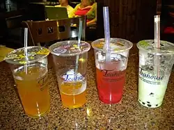 Four Bubble Tea drinks of different flavors.