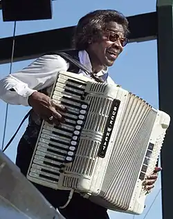 Buckwheat Zydeco playing on the main stage at the 2006 Festival International de Louisiane.