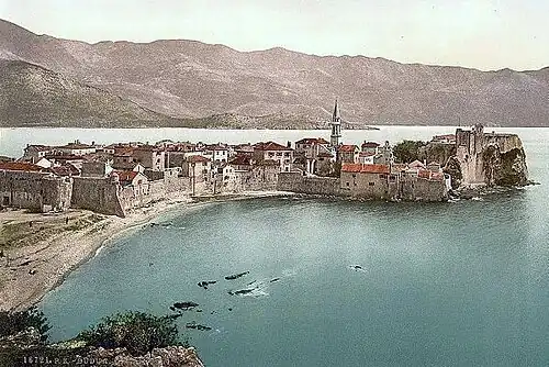 the Venetian walls of Budua/Budva in Montenegro in a 1900 postal.