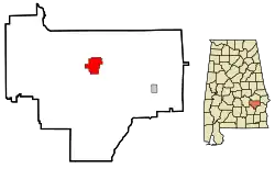 Location of Union Springs in Bullock County, Alabama.