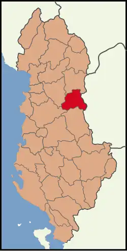 Map showing the district within Albania
