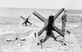 Examples of Czech hedgehogs&nbsp;[en] deployed on the Atlantic Wall in the vicinity of Calais.
