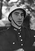 French policeman wearing helmet.
