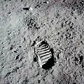 Buzz Aldrin's footprint on the moon's surface.