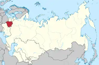 Location of Byelorussia (red) within the Soviet Union.