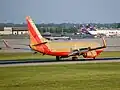 A Southwest Boeing 737-700 landing at Charlotte.