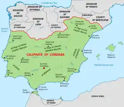 The Caliphate of Córdoba (green) ends.