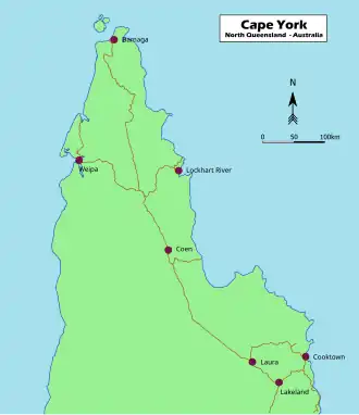 Map of Cape York Peninsula, Far North Queensland, Australia