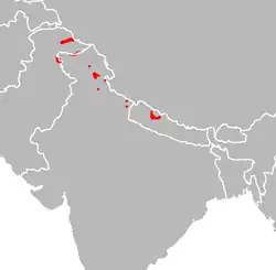 Map showing range of the Cheer pheasant