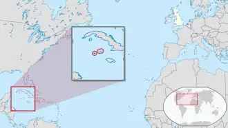 Location of &nbsp;Cayman Islands&nbsp;&nbsp;(circled in red)