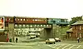 Ballymena railway bridge crossing the Galgorm road with a brick building to the right which no longer exists
