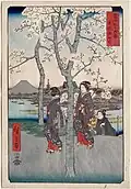 Ukiyo-e painting of a hanami party by artist Hiroshige, 1832.
