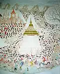 A mural from Wat Buppharam, Chiang Mai, depicting the inauguration of Wat Chiang Man