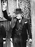 Winston Churchill showing the V sign.