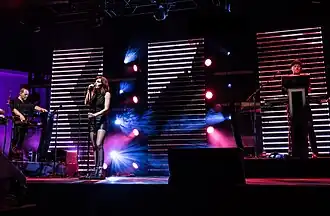 Chvrches performing in Los Angeles in October 2016