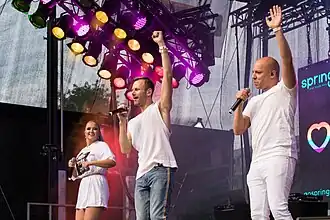 KEiiNO at Cologne Pride 2019(left to right: Alexandra Rotan, Tom Hugo, Fred Buljo)