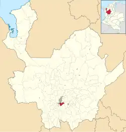 Location of the city (urban in red) and municipality (dark gray) of Envigado in Antioquia Department.