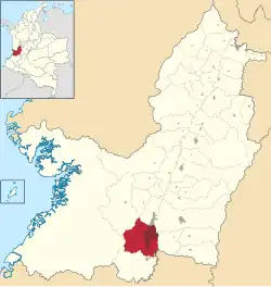 Location of the municipality and city of Cali in the Valle del Cauca Department.