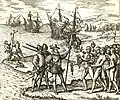 Drawing of Columbus landing on Hispaniola