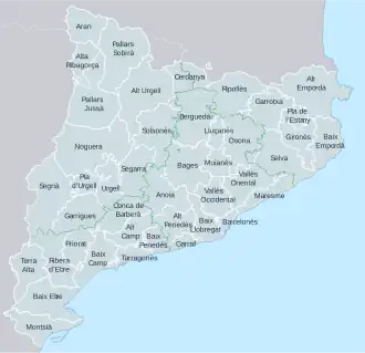 Map with the comarques of Catalonia