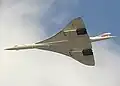 A Concorde in flight. Notice the special shape of the wings