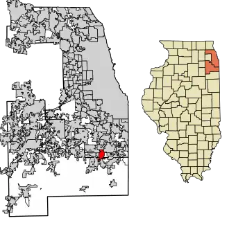 Location of Park Forest in Cook and Will Counties, Illinois.