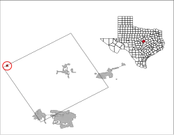 Location of Evant, in Coryell County, Texas