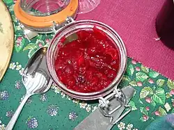 A jar of cranberry sauce
