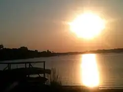 Sunset over Crystal Lake's namesake lake