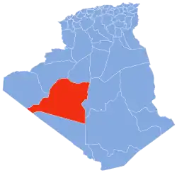 Map of Algeria highlighting Adrar
