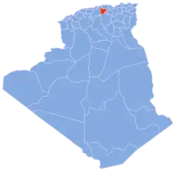 Map of Algeria highlighting Bouïra