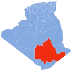 Map of Algeria highlighting Tamanrasset
