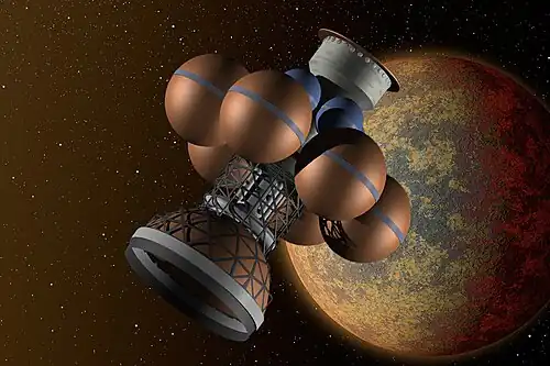 An artist's view for the spacecraft orbiting one of Barnard's Star planets.