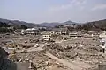 View from Onagawa Public Hospital towards higher ground where Onagawa Station had been.