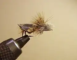 A Terrestial Dry Fly Imitating a Common Grasshopper