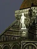 Fiberglass replica of David at Florence cathedral seen from the north