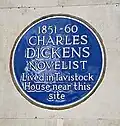 Blue plaque on BMA House remembering Charles Dickens and Tavistock House