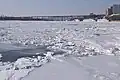 Frozen Don River in winter in Rostov-on-Don