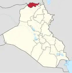 Location of the&nbsp;&nbsp;Duhok Governorate&nbsp;&nbsp;(red)–&nbsp;in Iraq&nbsp;&nbsp;(red, beige & light grey)–&nbsp;in the Kurdistan Region&nbsp;&nbsp;(red & beige)