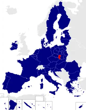 Map of the European Parliament constituencies with Silesian highlighted in red