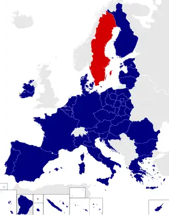 Map of the European Parliament constituencies with Sweden highlighted in red
