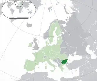 Location of &nbsp;Bulgaria&nbsp;&nbsp;(green)–&nbsp;on the European continent&nbsp;&nbsp;(light-green &&nbsp;grey)–&nbsp;in the European Union&nbsp;&nbsp;(light-green)&nbsp; —&nbsp; [Legend]